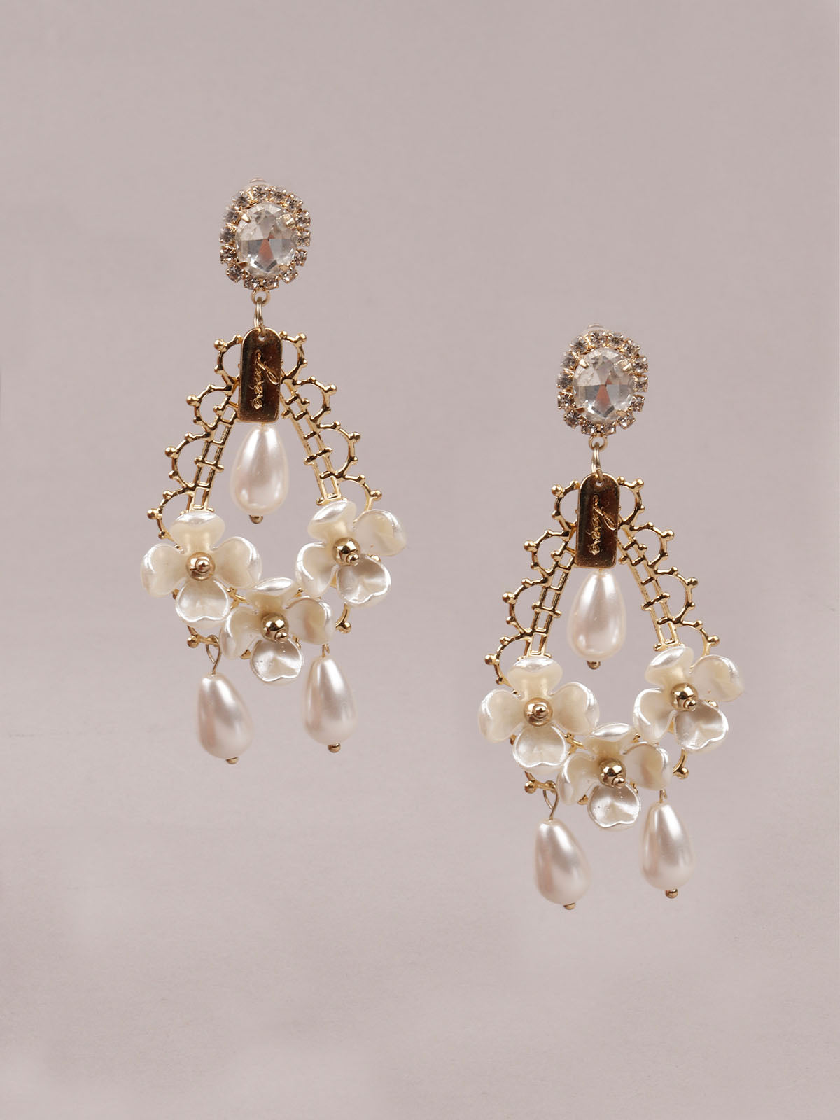Women's White And Gold Dangle Earring
