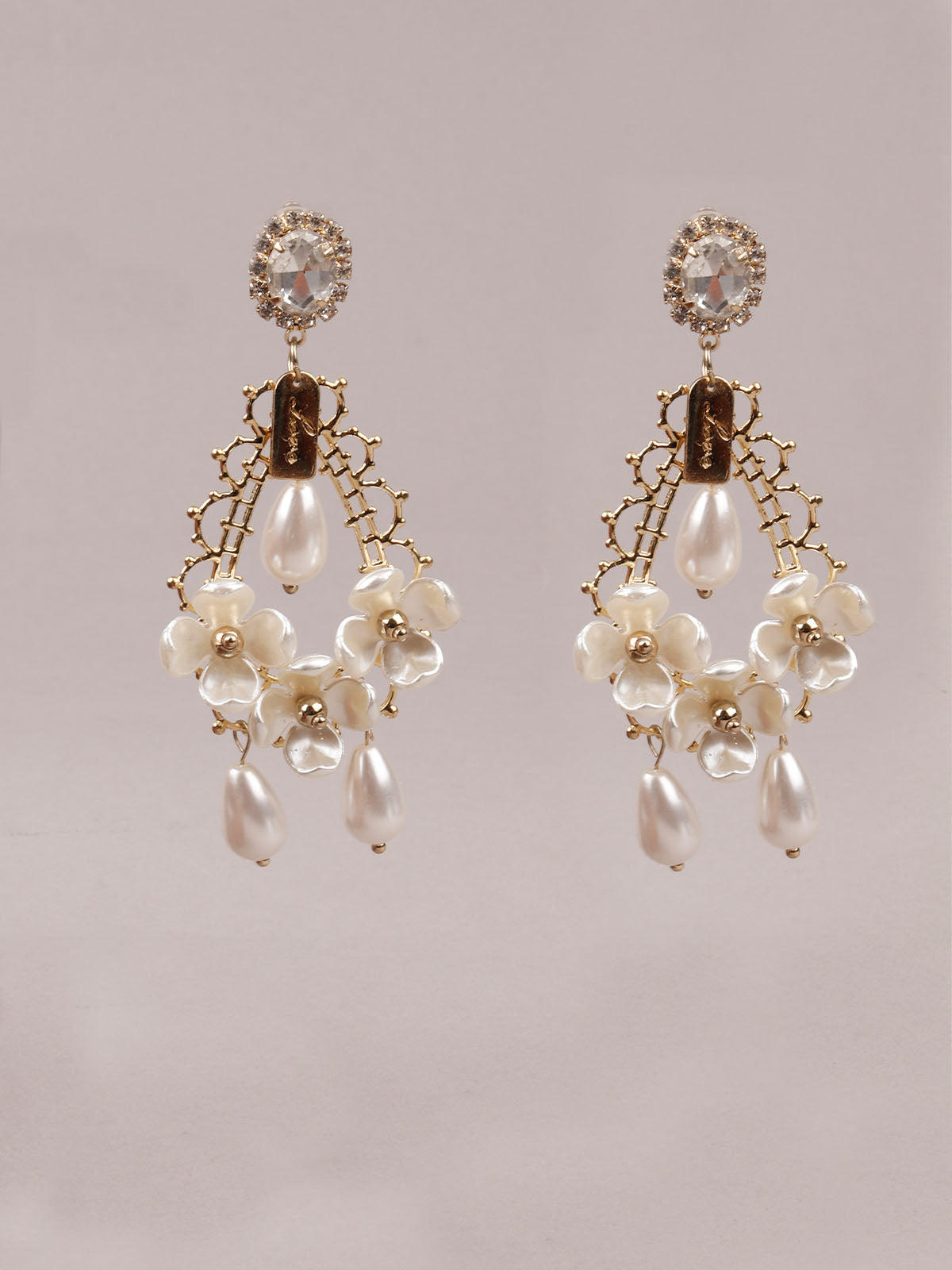 Women's White And Gold Dangle Earring