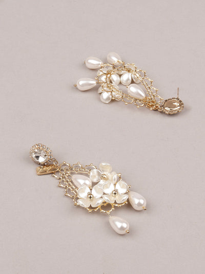 Women's White And Gold Dangle Earring