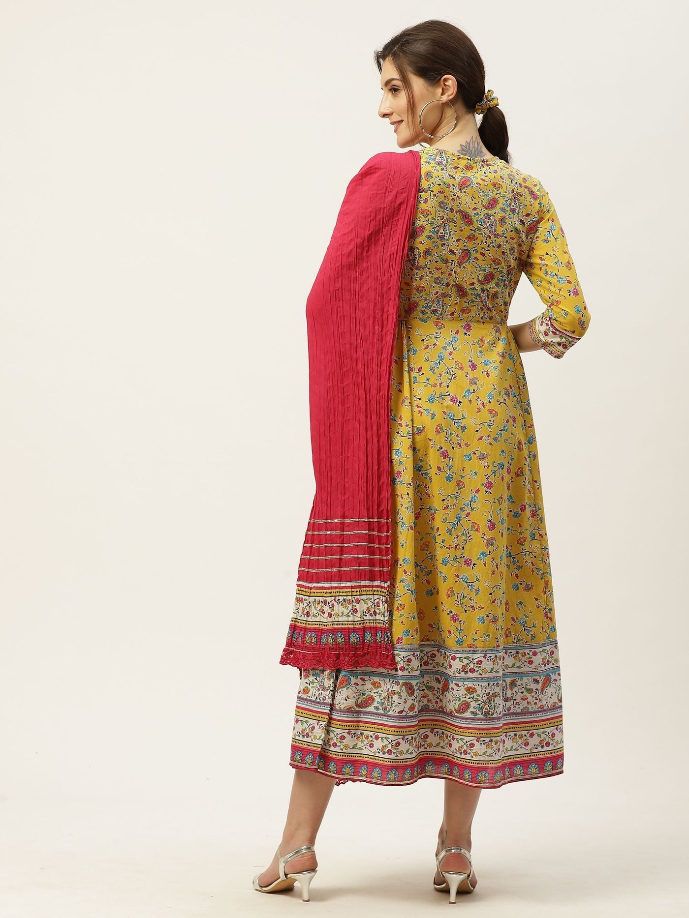 Women's Floral Printed Anarkali Dress & Dupatta Set