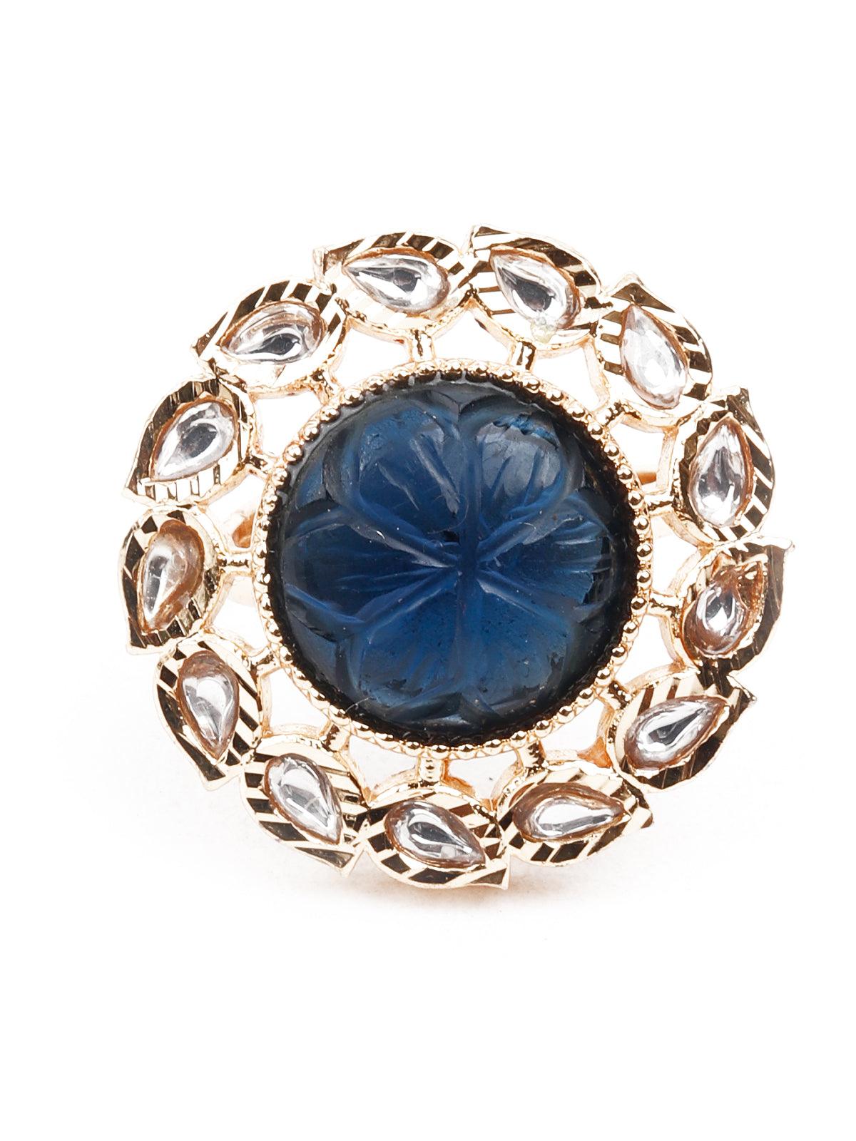 Women's Delicate Blue And Gold Color Ring For Wome