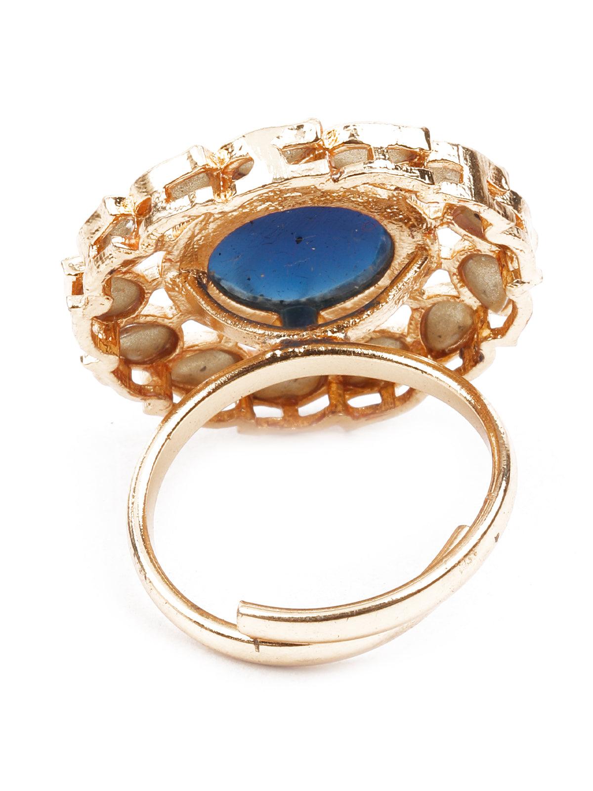 Women's Delicate Blue And Gold Color Ring For Wome