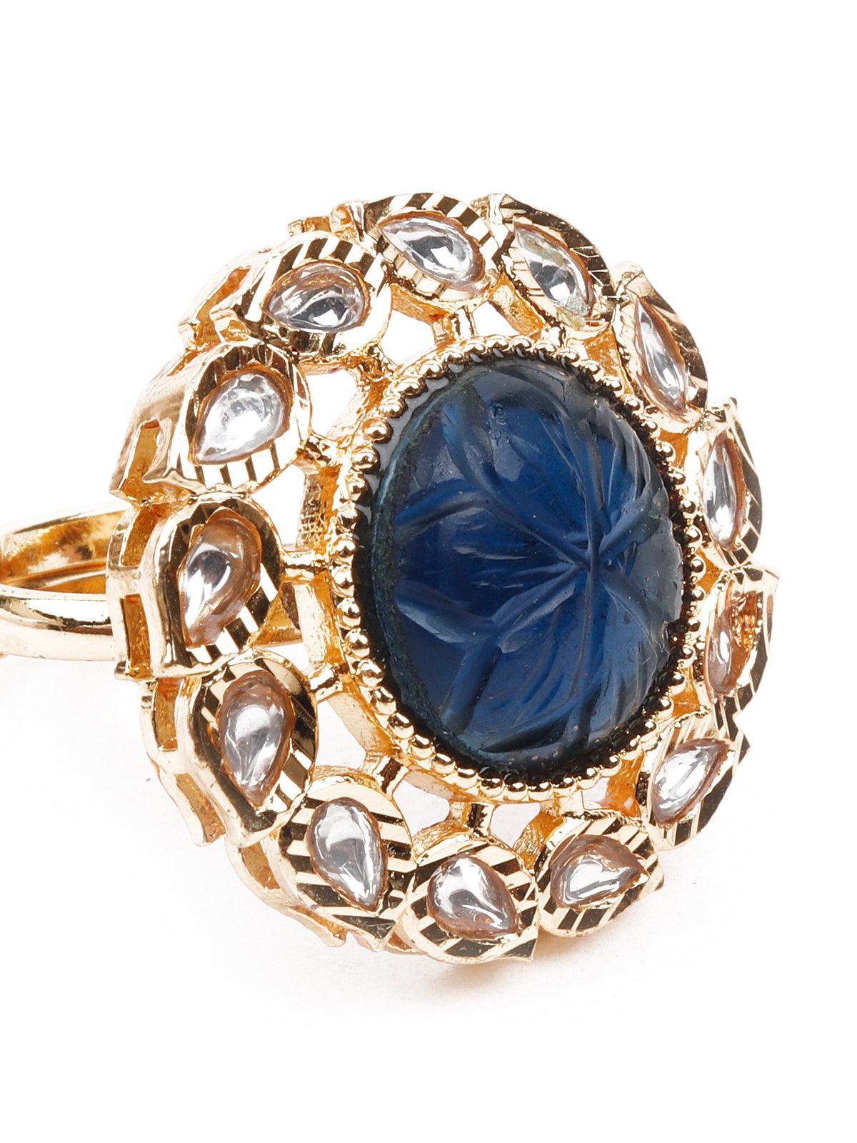 Women's Delicate Blue And Gold Color Ring For Wome