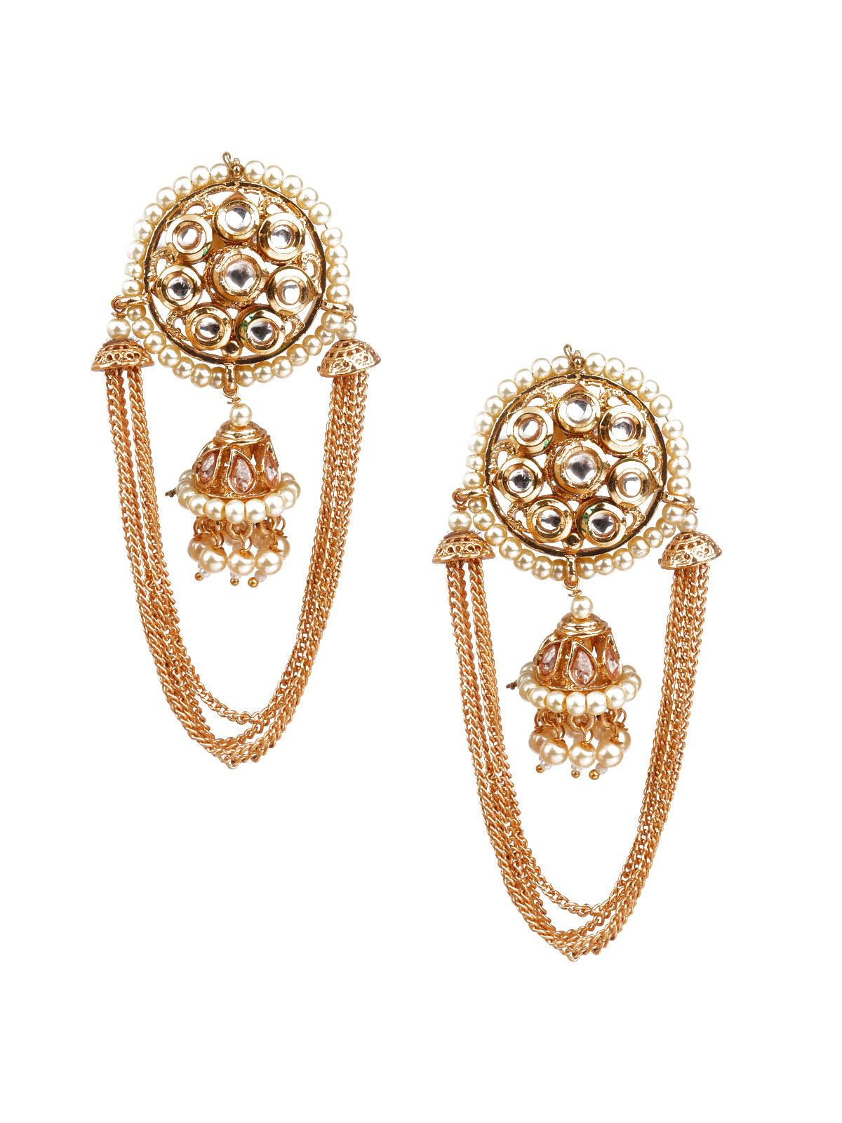 Women's Designer Gold And White Jhumki Earring