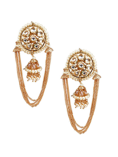 Women's Designer Gold And White Jhumki Earring