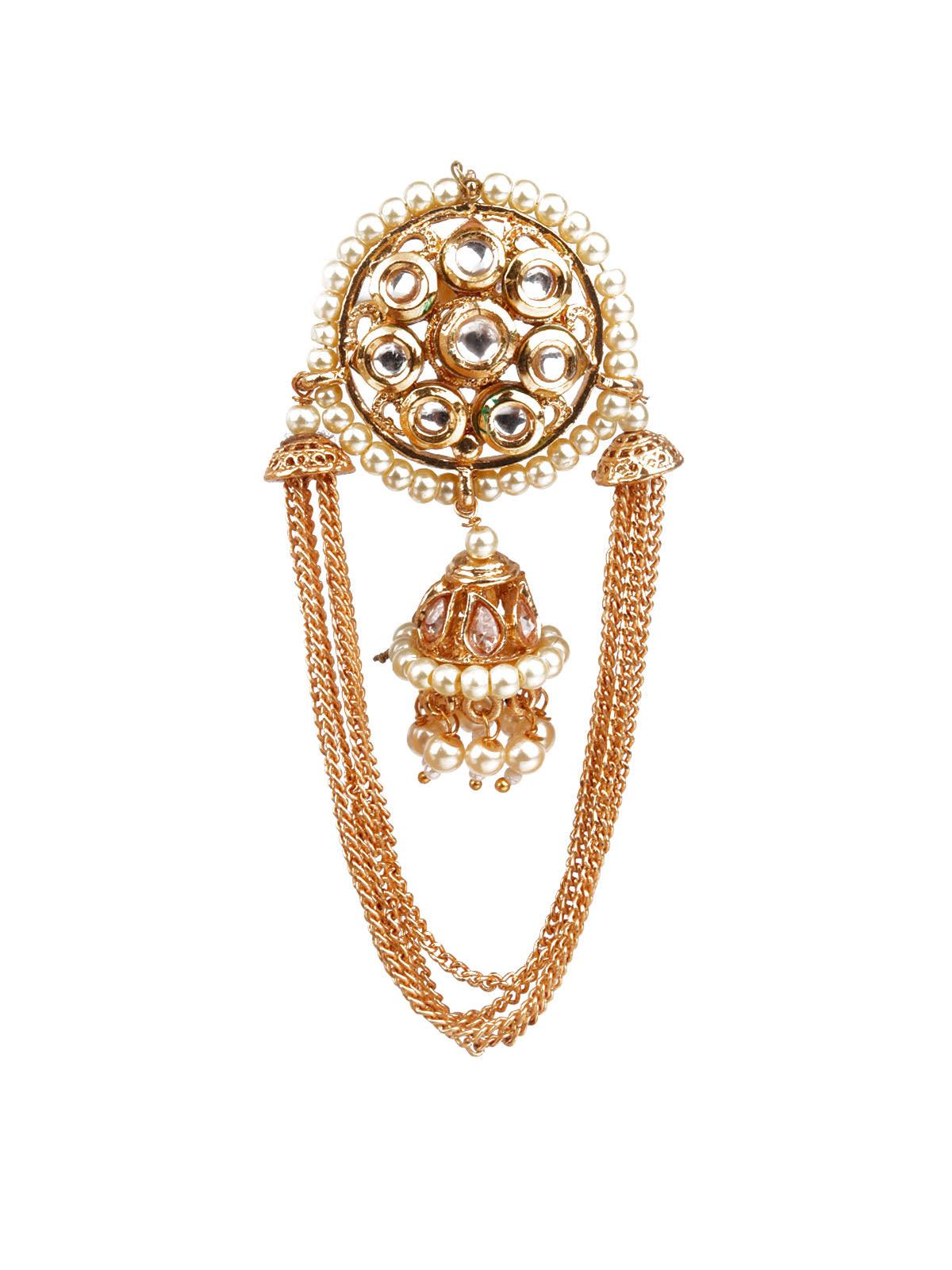 Women's Designer Gold And White Jhumki Earring