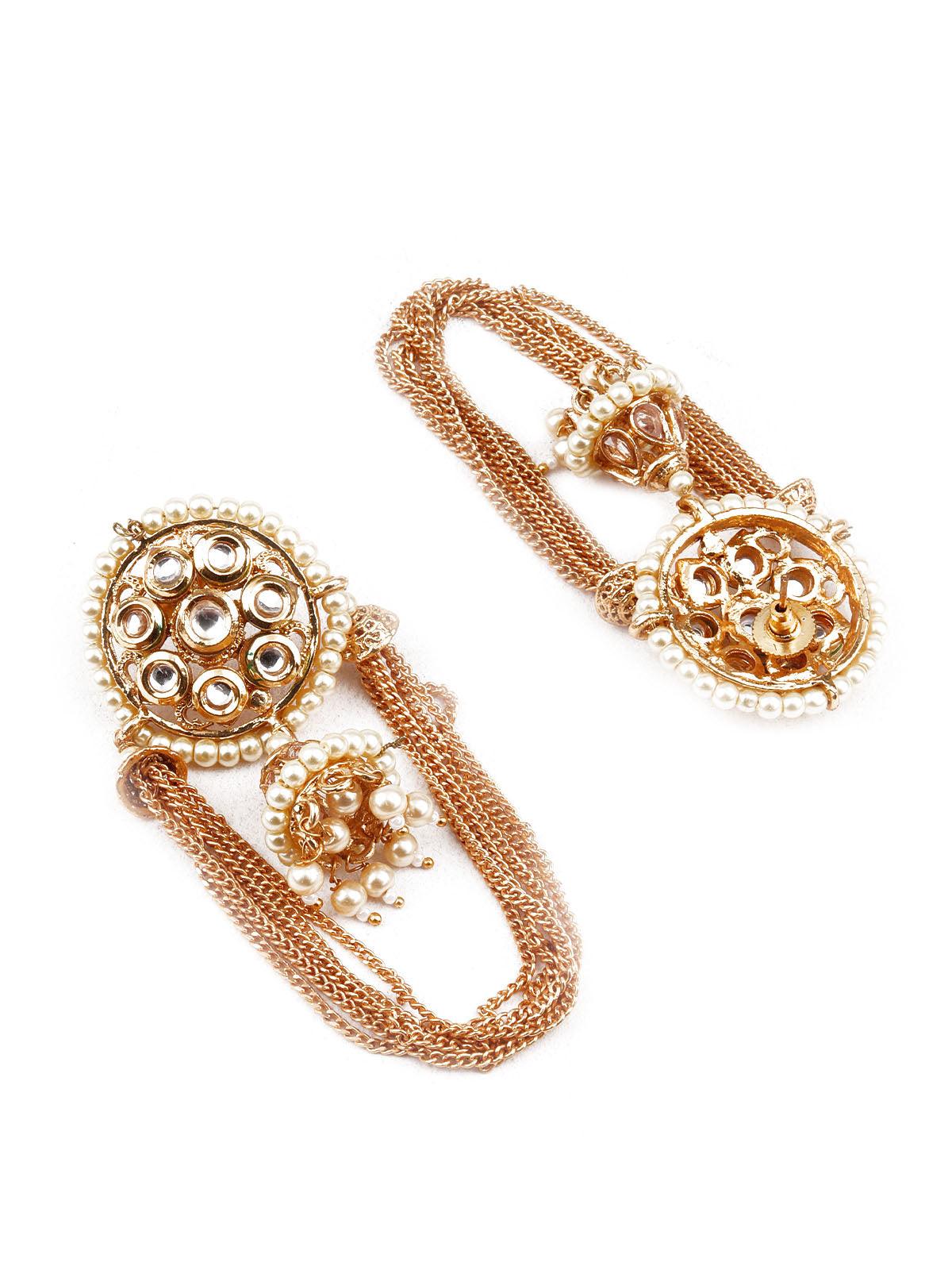 Women's Designer Gold And White Jhumki Earring
