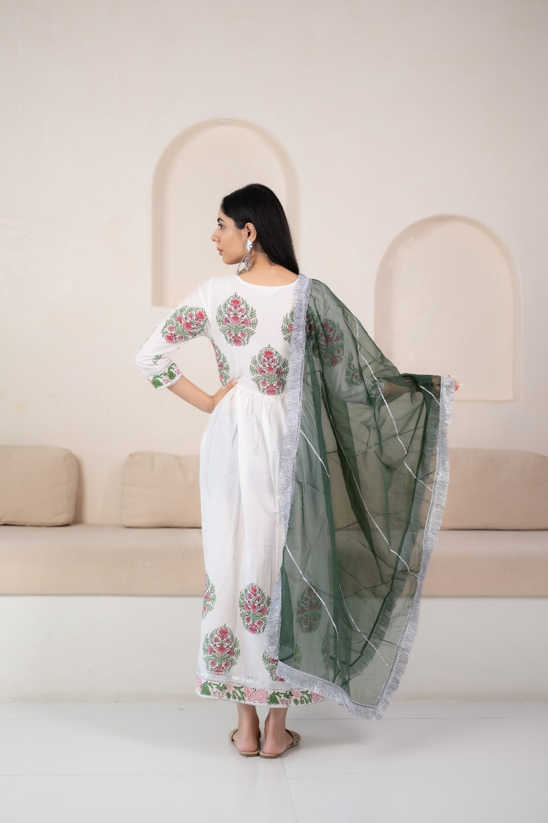 Women’s White Anarkali Gown with Dupatta by Myshka-