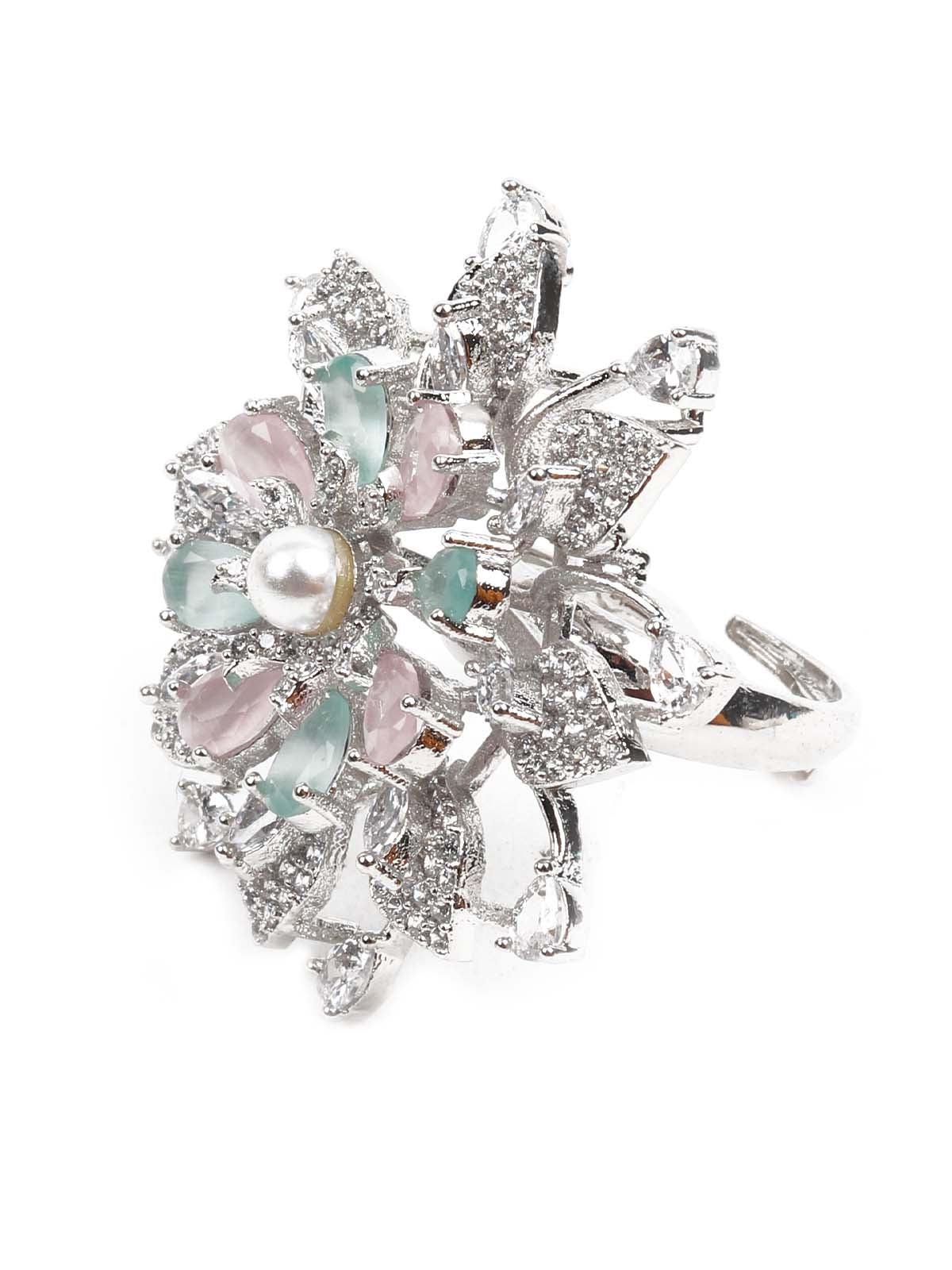 Women's Embellished Multicolor Austrian Diamond Studded Rin