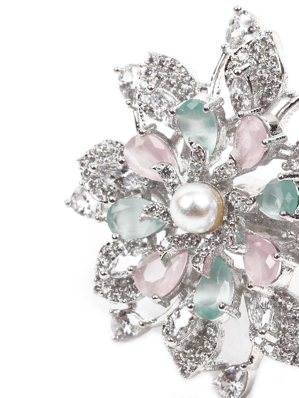 Women's Embellished Multicolor Austrian Diamond Studded Rin