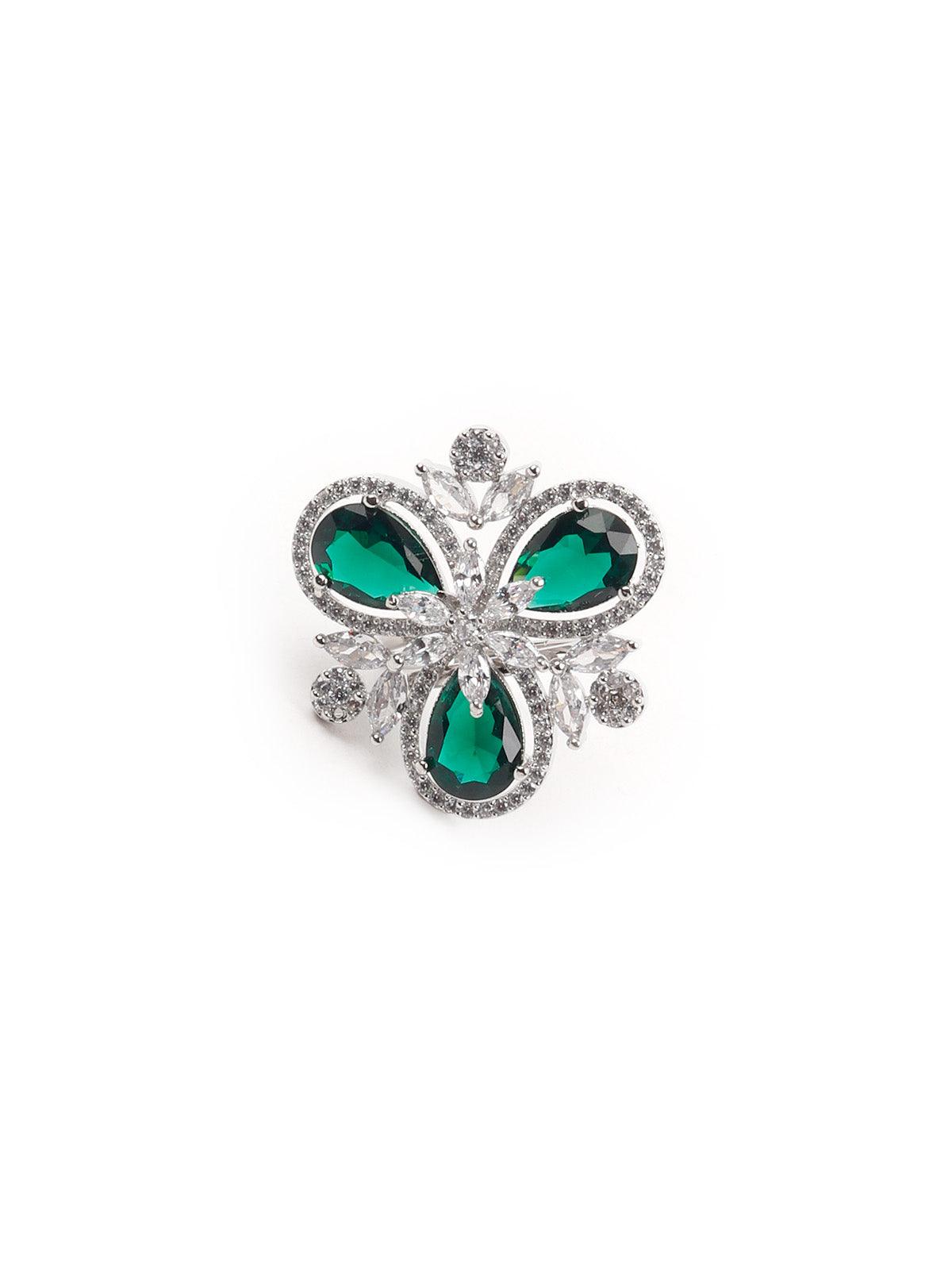 Women's Emerald Green Diamonds Embellished Rin