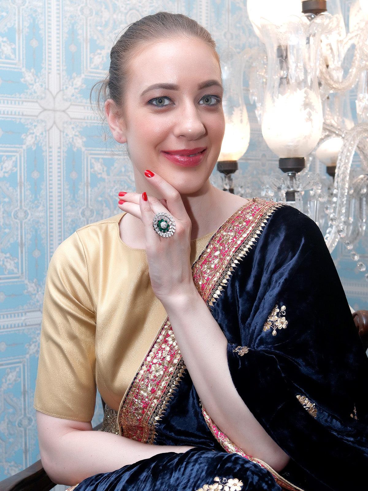 Women's Emerald Green Embellished Rin