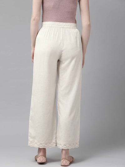 Women's Offwhite Rayon Flex Solid Wide Leg Palazzo