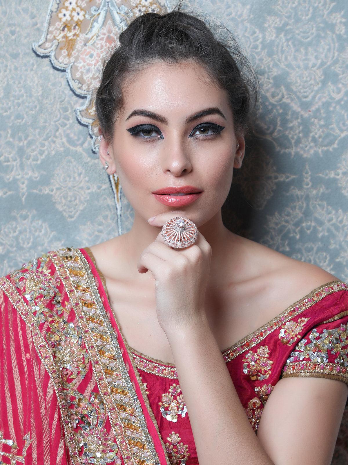 Women's Gold And White Austrian Diamond Studded Rin