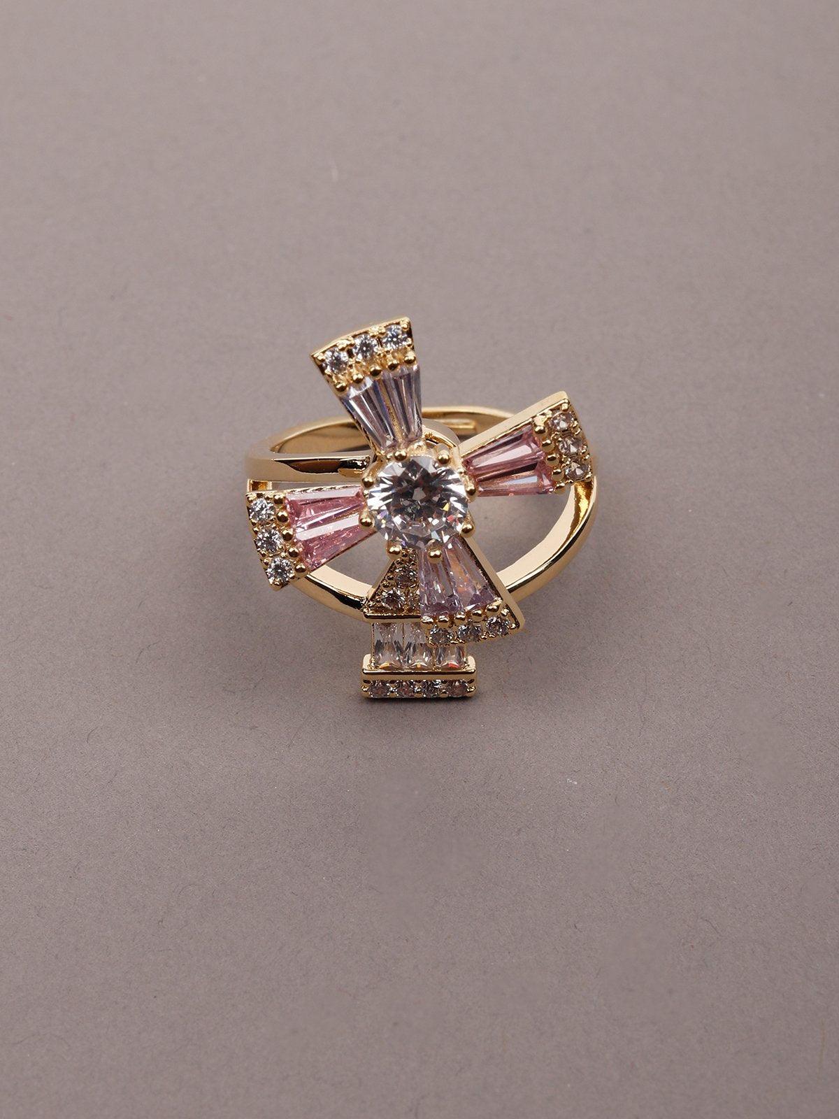 Women's Gold-Tone Crystal Finger Rin