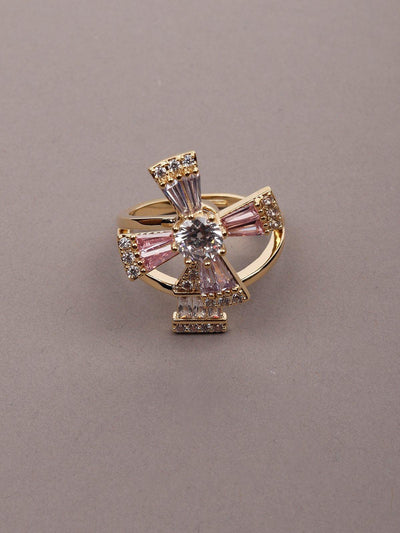 Women's Gold-Tone Crystal Finger Rin