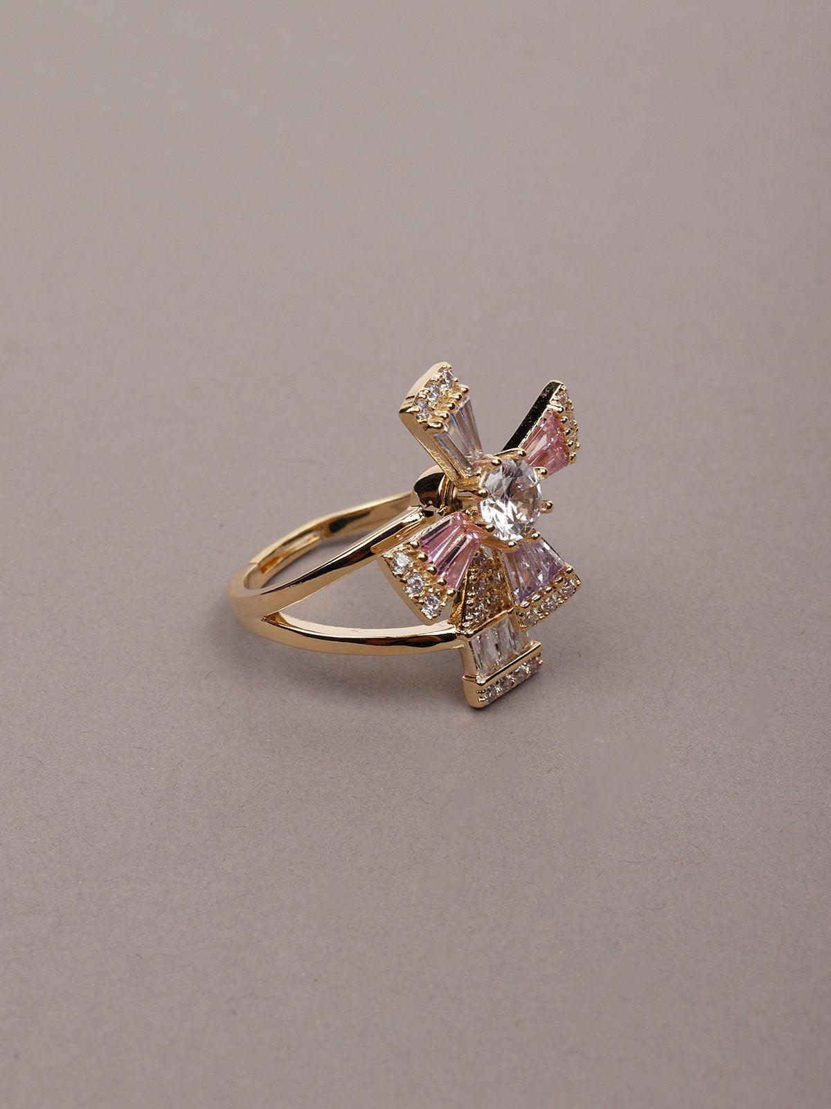 Women's Gold-Tone Crystal Finger Rin