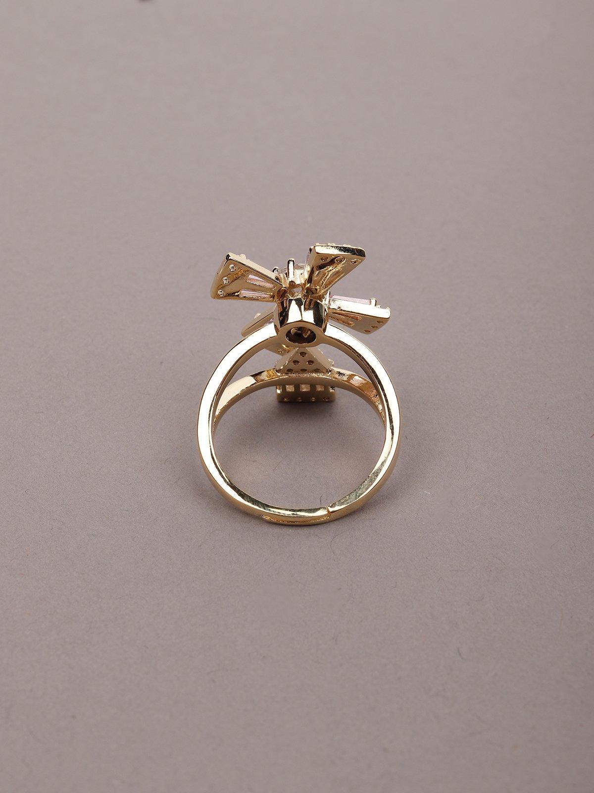 Women's Gold-Tone Crystal Finger Rin