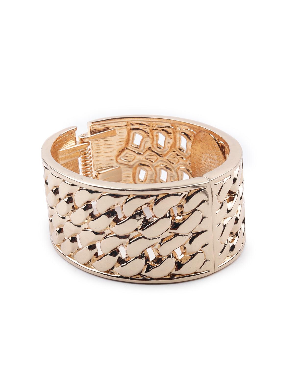 Women's Gold-Tone Textured Stunning White Pearl Embellished Bracele