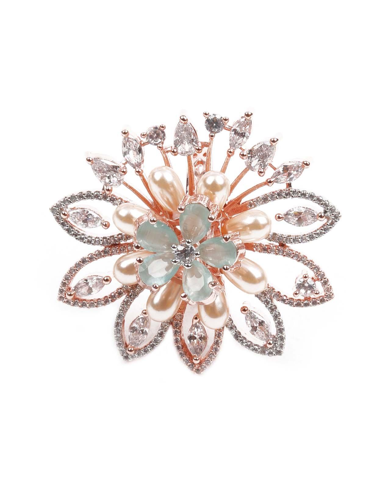 Women's Green And White Embellished Rin