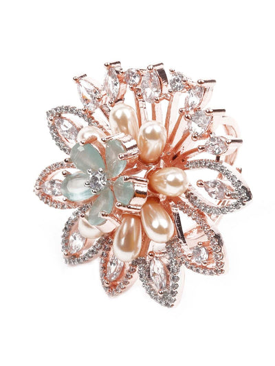 Women's Green And White Embellished Rin