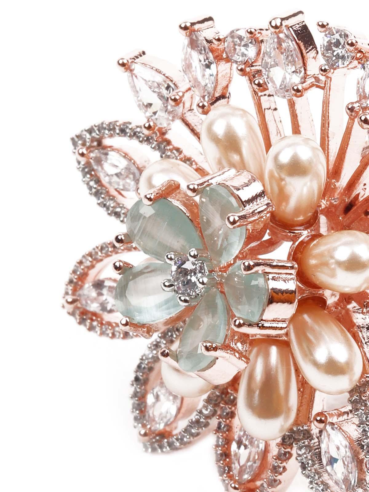 Women's Green And White Embellished Rin