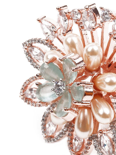 Women's Green And White Embellished Rin