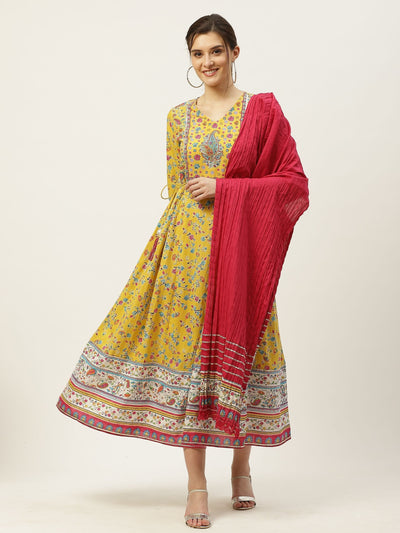 Women's Floral Printed Anarkali Dress & Dupatta Set