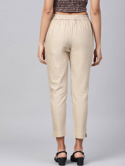 Women's Sandgrey Cotton Solid Straight Pants