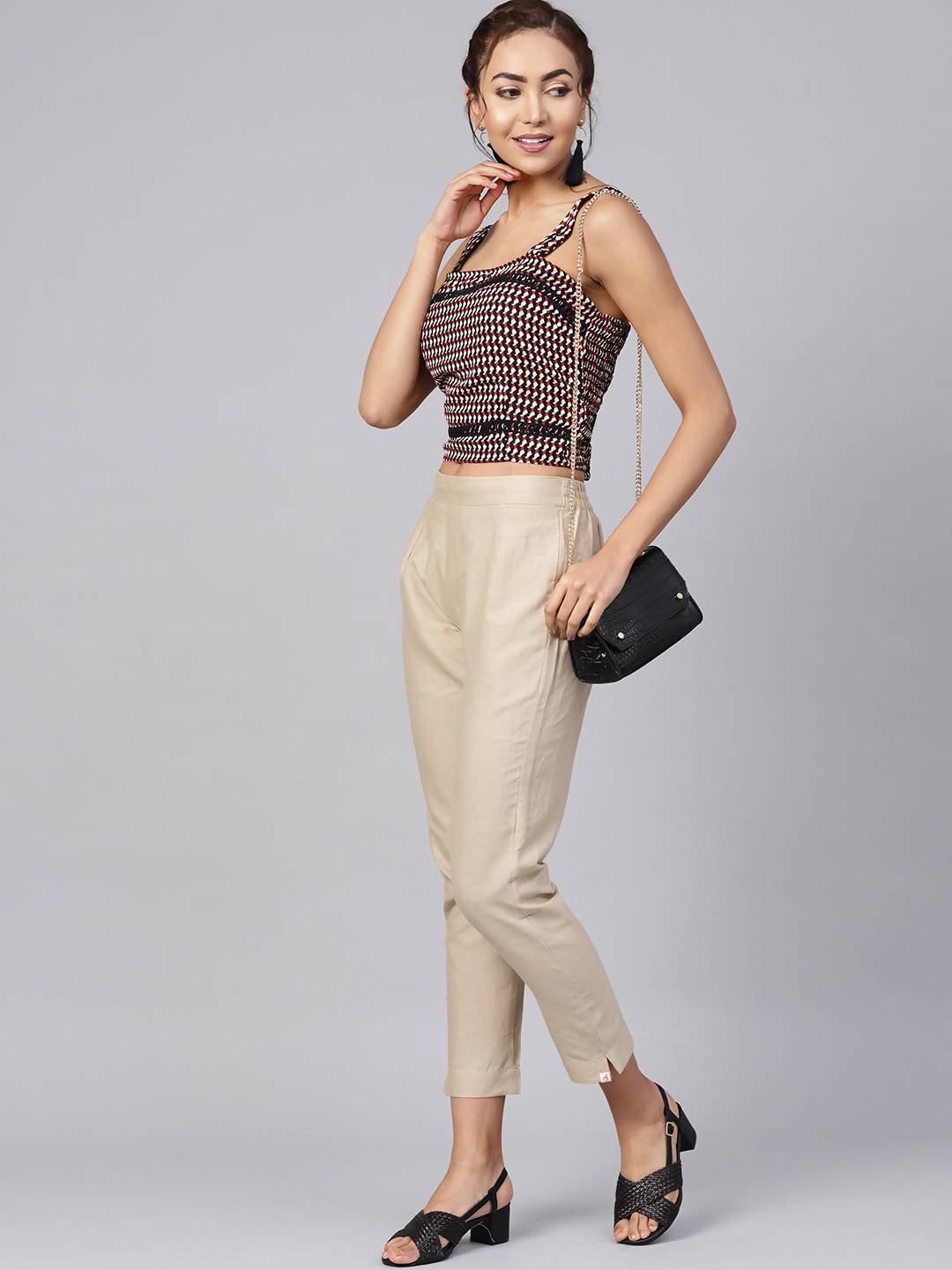 Women's Sandgrey Cotton Solid Straight Pants