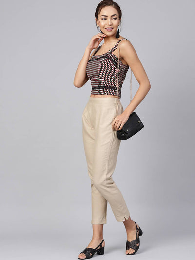 Women's Sandgrey Cotton Solid Straight Pants