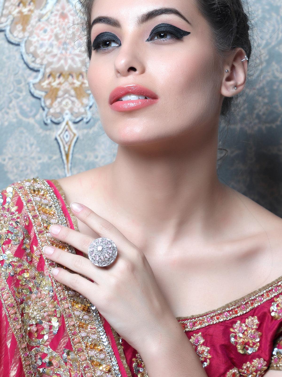 Women's Light Pink Embellished Rin