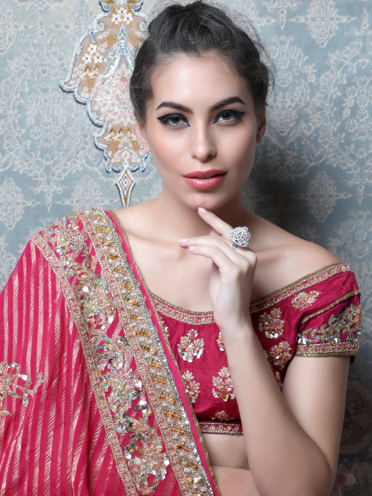 Women's Light Pink Embellished Rin