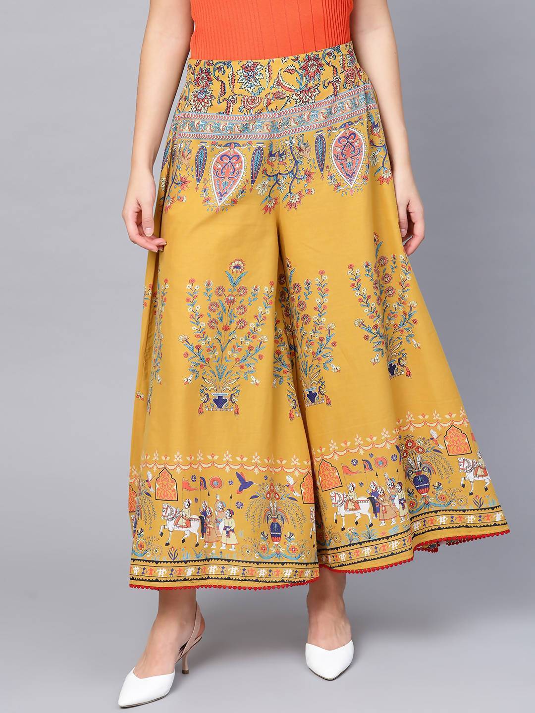 Buy_Women's_Mustard_Cotton_Printed_Flared_Palazzo_Online_Trendia