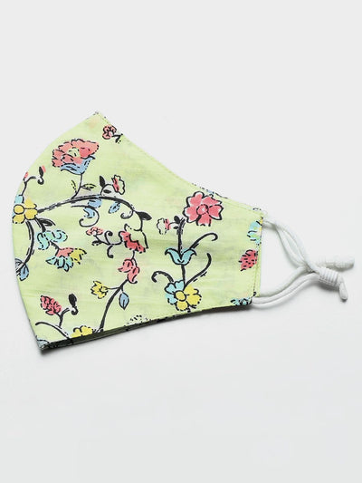 Women's Kurta with Floral Print Jacket and Mask