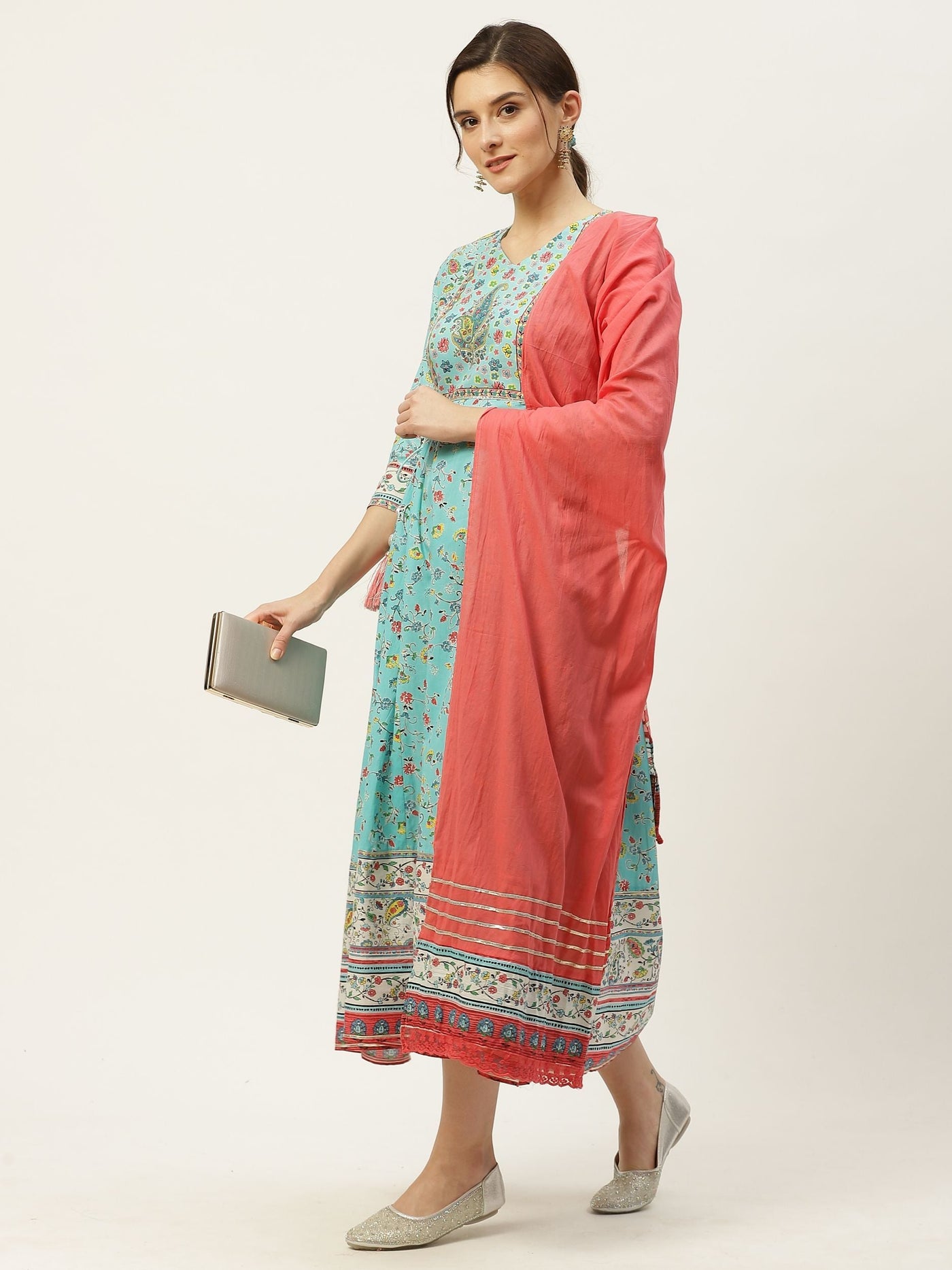 Women's Floral Printed Anarkali Dress & Dupatta Set