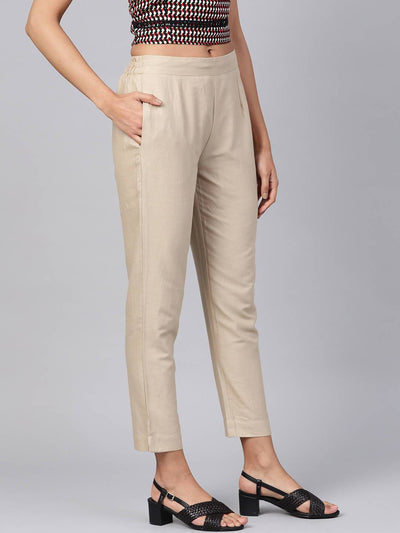 Women's Sandgrey Cotton Solid Straight Pants