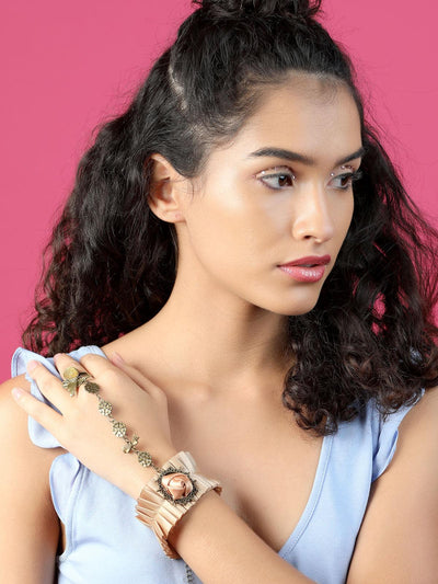 Women's Peach Plated Floral Bracelet Ring For Wome