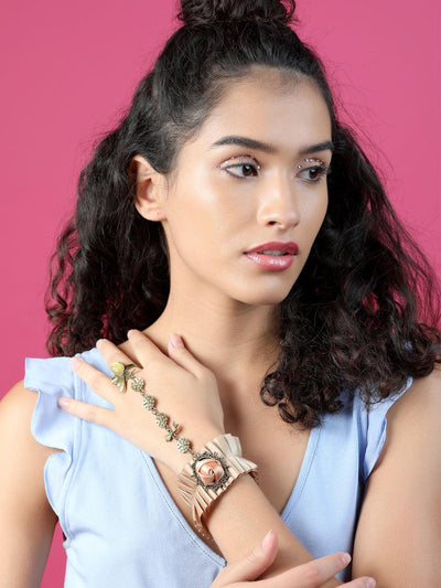 Women's Peach Plated Floral Bracelet Ring For Wome