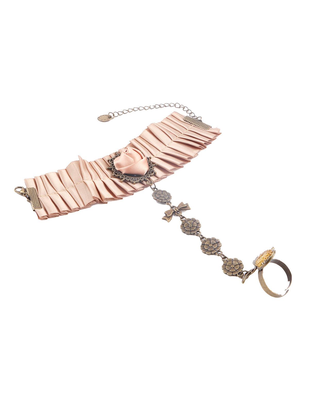 Women's Peach Plated Floral Bracelet Ring For Wome