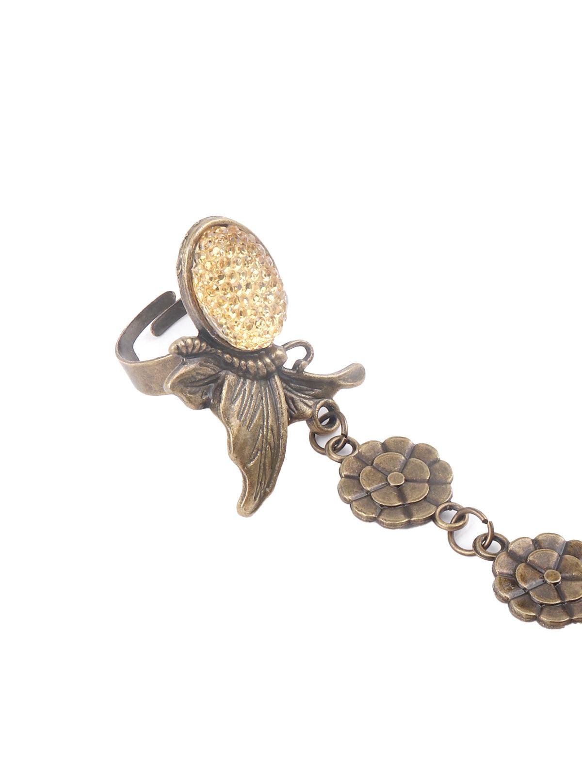 Women's Peach Plated Floral Bracelet Ring For Wome
