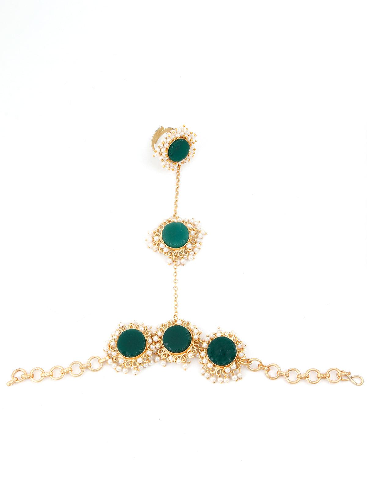 Women's Perfect Gold Tone Green Druzy-Pearl Bracele