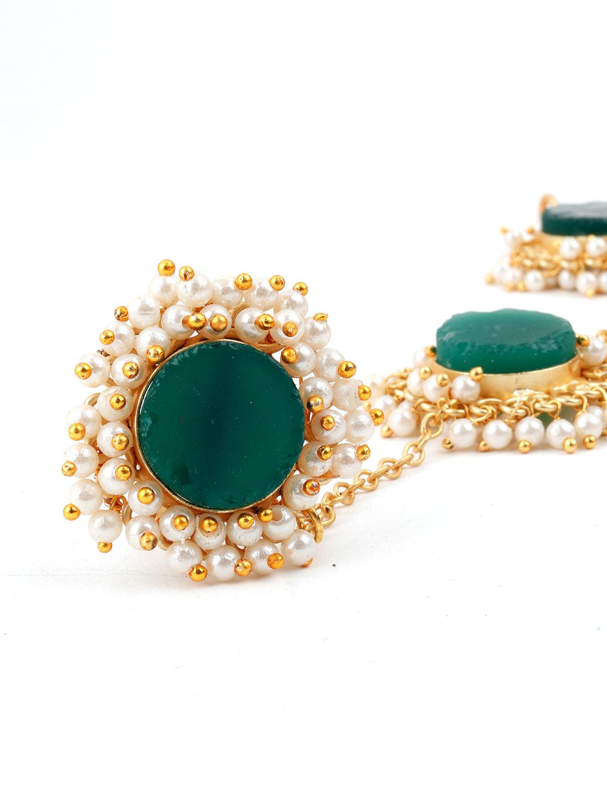 Women's Perfect Gold Tone Green Druzy-Pearl Bracele