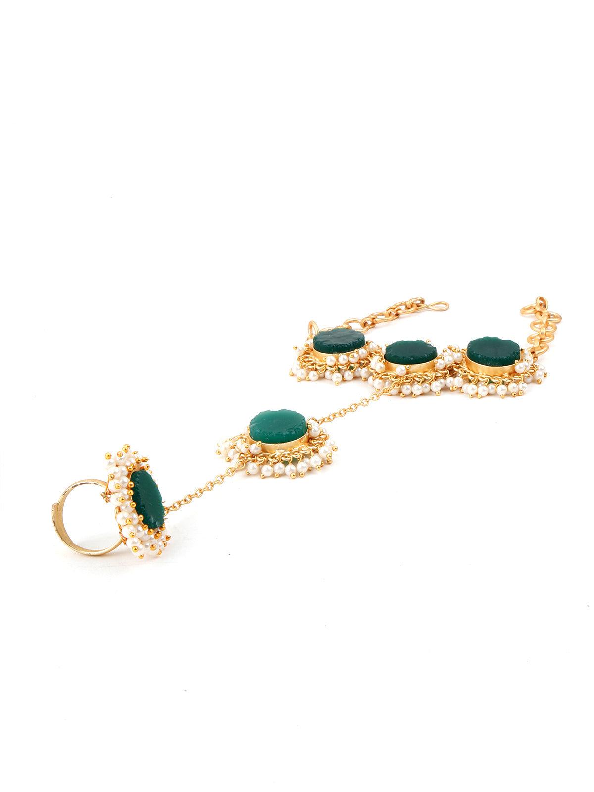 Women's Perfect Gold Tone Green Druzy-Pearl Bracele