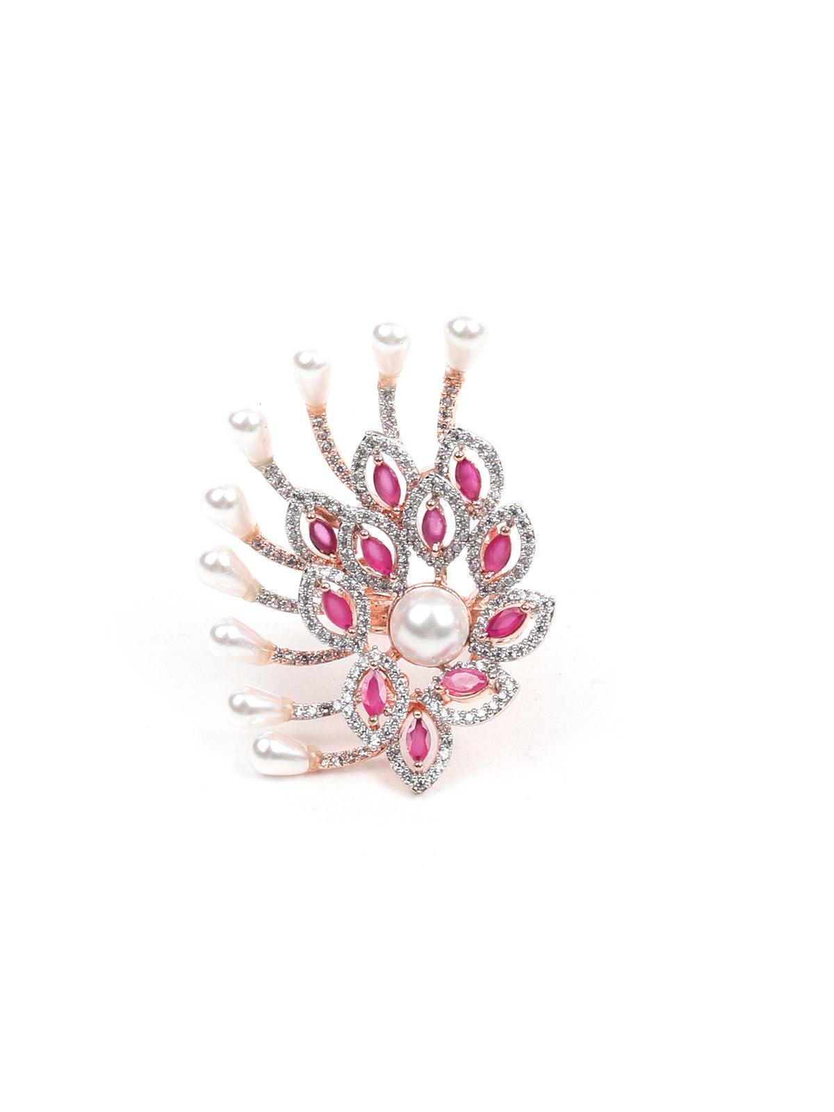 Women's Pink And White Embellished Rin