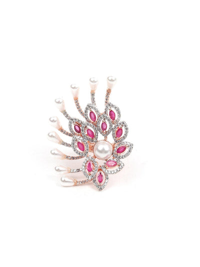 Women's Pink And White Embellished Rin