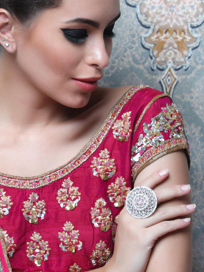 Women's Pretty White And Pink Embellished Finger Rin