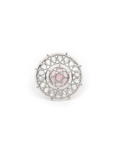 Women's Pretty White And Pink Embellished Finger Rin