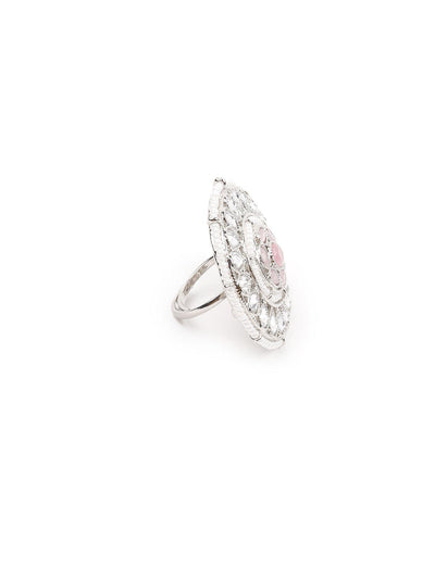 Women's Pretty White And Pink Embellished Finger Rin