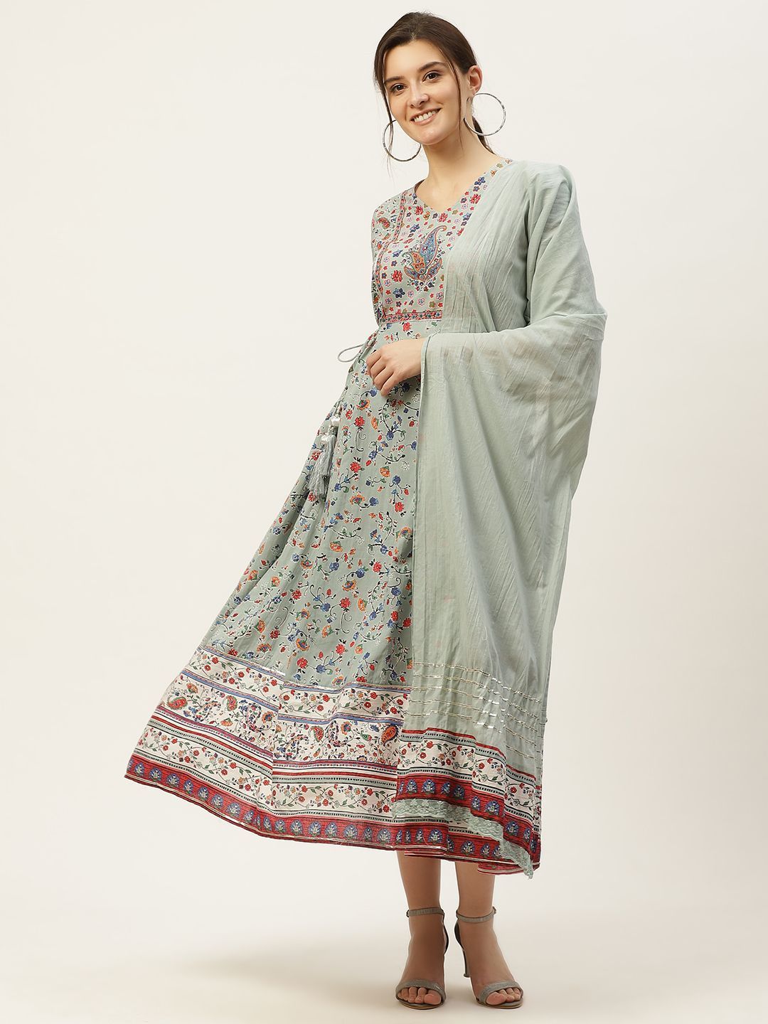 Women's Floral Printed Anarkali Dress & Dupatta Set